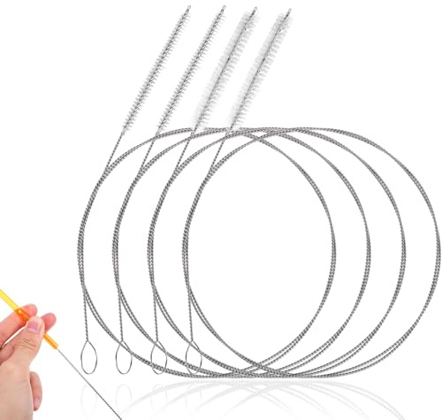 TIESOME 4 stycken, 100 cm + 120 cm, slangborste, rostfritt stål, sugrörsborste, extra lång, flexibel rörrengöringsborste, flaskborste, rörborste, rengöringsborstar för sugrörsrör, dryckeslang