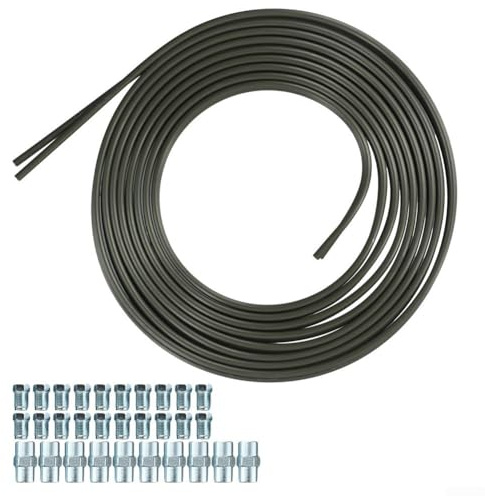 babominimer 2 tubos de freno de acero de 4,75 mm de largo de 5 m de largo con revestimiento de polifluoroetileno, 20 tuercas y 10 conectores para refrigeración, líneas de combustible y fabricación de