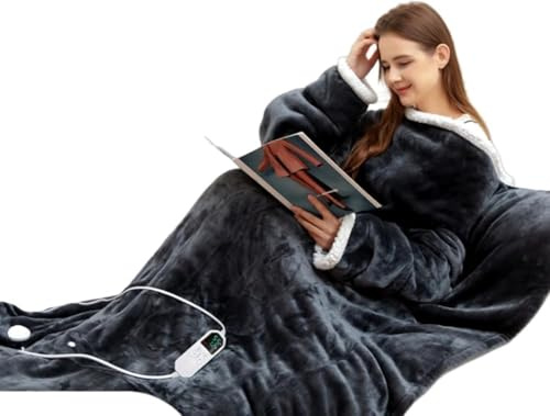 CaelumDecor New Snugama Heated Blanket, Wearable Heated Blanket with Sleeves with Foot Pocket Multi-Scene Use Temperature Control for Office, Home, Family Use