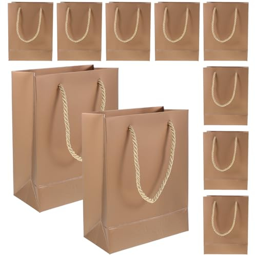 TOYZFRIENDY 10 Stück Goldene Papiertüten mit Henkel Stabile Geschenktaschen für Party Geburtstag Mitgebsel Wiederverwendbare Papiertragetaschen für Geschenkverpackung und Dekoration