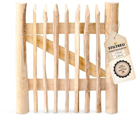 STILTREU Classic Staketenzaun-Tor aus Edelkastanie (Breite 75 cm x Höhe 80 cm)