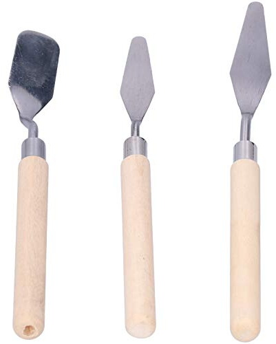 Smandy Cuchillo de Paleta de 3 Piezas, Espátula de Acero Inoxidable con de Madera Ergonómico para Pintar Al óleo y Mezclar Pigmentos, Herramienta de Arte Versátil para Artistas
