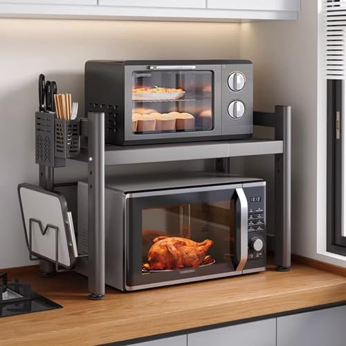 Supporto regolabile per forno a microonde, allungabile, per piano di lavoro della cucina, tostapane, con piedini a ventosa, salvaspazio, soluzione di conservazione per microonde