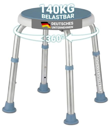 EdelFaktum Duschhocker - Duschstuhl 360° drehbar und höhenverstellbar | Badhocker für die Dusche bis 136kg belastbar, rutschfester Duschsitz für Senioren und Erwachsene, Dusch Hocker