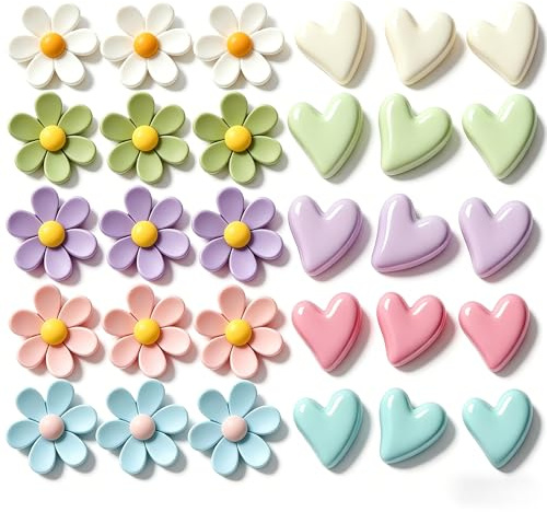 Imanes de flores y corazones en 3D, 30 unidades, imanes de nevera de colores para frigorífico, pizarra magnética, pizarra blanca, 15 corazones y 15 flores, imanes decorativos fuertes para cocina