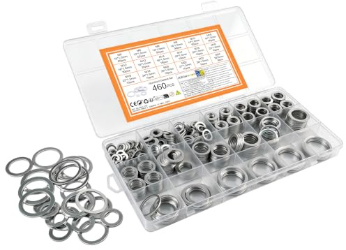 460 Stück Ölablassschraube Dichtungsringe Set, Aluminium Dichtungen Sanitär, Unterlegscheiben, Alu Dichtringe Sortiment für Reparatur Sanitär Autos Hydraulik, M6 M8 M10 M12 M14 M16 M18 M20 M22 M24