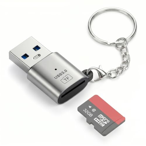 Lecteur de Carte USB 3.0, Adaptateur de Carte TF Externe Haute Vitesse | Compatible avec les Cartes MicroSDXC, MicroSDHC et MicroSD pour Ordinateurs Portables, MacBook et Samsung Galaxy (Argent)