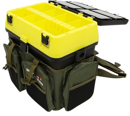 Kaichenyt Klappbarer Angelkoffer mit Sitz, 14.8x13.2x8.1in, Olivgrün | Hochfestes PP/Nylon, wasserabweisend klappbarer Angelkoffer mit Sitzkissen Ideal für Spinn Köderangeln, Camping, Wandern