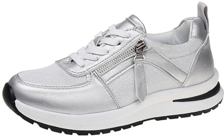 Generisch Chaussures de sport légères pour femme - Chaussures de loisirs tendance - Chaussures de course à pied nus - Avec fermeture éclair - Bout rond - Chaussures de jogging pour le fitness
