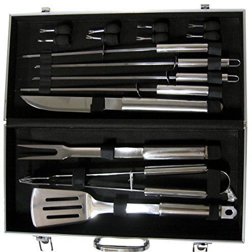 Pradel Excellence - Mallette Barbecue 16 Pièces - Ustensiles en Acier Inoxydable - Manche Résistant - Spatule, Pince, Fourchette, Couteau, Brochettes - Coffret Transport