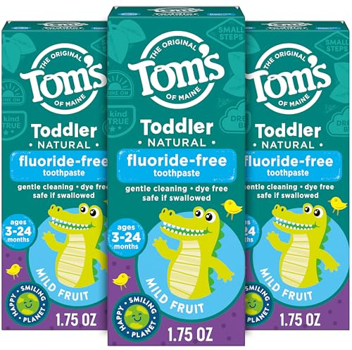 Tom's of Maine Fluoride-Free Toddler Training Toothpaste, Mild Fruit, 1.75 oz. 3-Pack (Packaging May Vary)