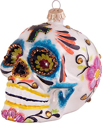 Krebs Glas Lauscha - Weihnachtsdekoration/Christbaumschmuck aus Glas - Weihnachtsanhänger - Motiv: Totenkopf - Größe: ca. 10 cm