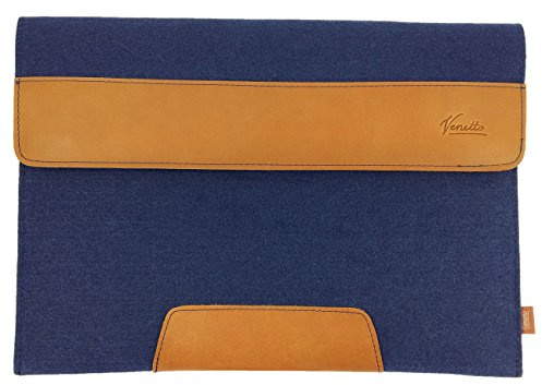 13.3 Inch MacBook Air/Pro Retina /12.9 Inch iPad Pro, Microsoft Surface Laptop Sleeve Ultrabook Protective Case for 13 Inch Notebook with Leather Appliqués, Felt Bag Dark Blue