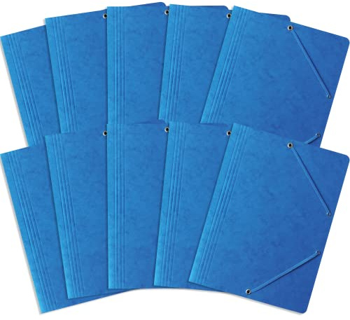BANTEX Einschlagmappe, Sammelmappe mit Gummi A4, Eckspanner, Eckspann-Mappe, Dokumentenmappe für Büro oder Schule, Leichter Ordner für Akten mit 2 Gummizügen, 10 Stück-Packung, BLAU, 400087820