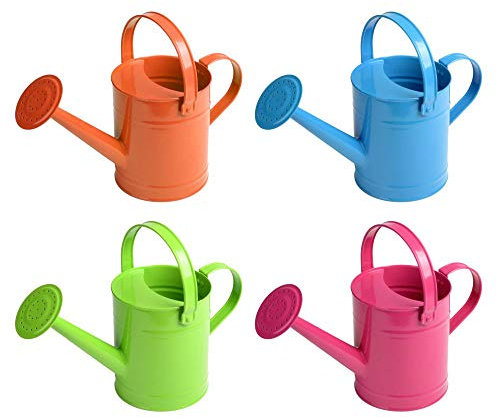 Rivanto® Kindergießkanne aus Metall, mit Brause-Aufsatz, Tragegriff und Henkel, farbig sortiert, Farbwahl nicht möglich, orange/blau/pink/grün