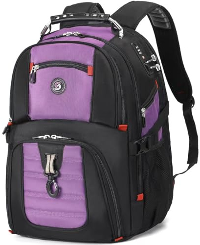 SHRRADOO Extra Large 50L Travel Laptop Backpack with combination lock, College High School Backpack Airline Approved Business Work Bag Fit 17 Inch Laptops for Men Women,Purple