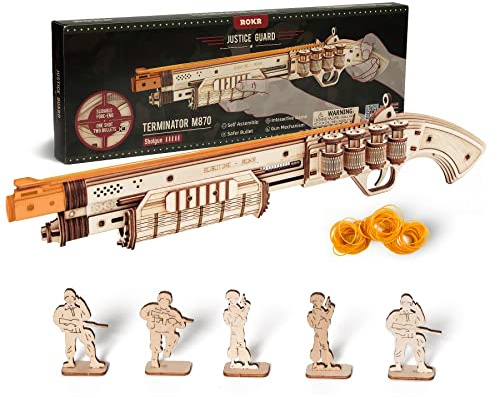 ROKR 3D Wooden Puzzle Rubber Band Guns for Adults,Toy Shotgun Model Building Kits for Adults to Build,Toy Guns for Kids 12-14,Challenge Wood Crafts Puzzles,Cool Toys Hobbies for Men Women