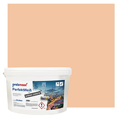 Preismaxx Perfektweiß urban colors, bunte Wandfarbe, orange, pfirsich, peach 5L, Innenfarbe, hohe Deckkraft Klasse 2, matt