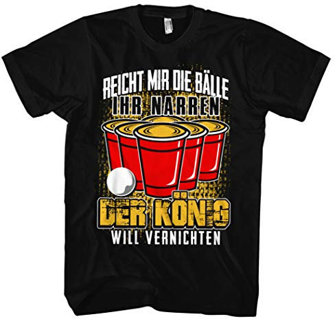 Bier Pong König Männer und Herren T-Shirt | Trinkspiel Party Bierpong Sauf Alkohol (Schwarz, XXL)