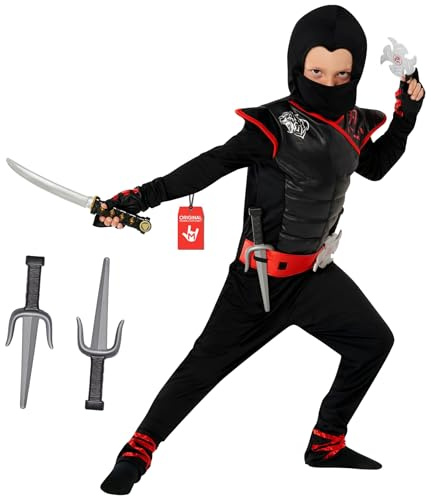 Morph Deguisement Ninja Enfant, Costume Ninja Halloween Garcon | Combinaison Noire à Capuche, Cache-Visage & Gants, Look Guerrier Furtif, À Enfiler, Parfait pour Halloween