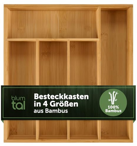 Blumtal Besteckkasten aus 100% Bambus - Schubladentrenner Küche mit 5 Fächern - Küchen Organizer Bambus Box - Organzier Schublade passend für IKEA Maximera - Schubladenorganizer - Besteckeinsätze