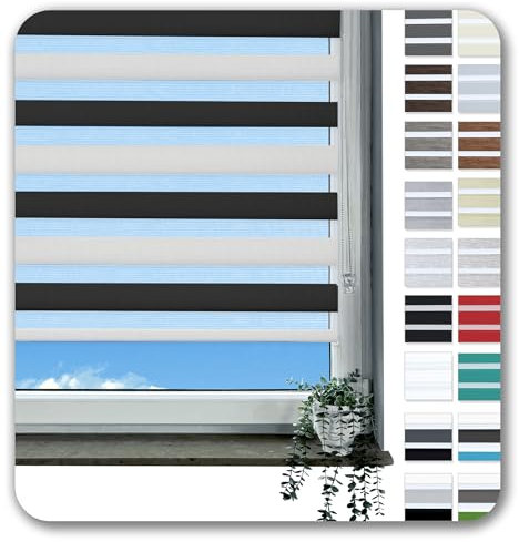 Rollmayer Doppelrollo Klemmfix ohne Bohren Klemmrollo Fensterrollo Duo Rollo Sonnenschutzrollo Zebrarollo Seitenzugrollo für Fenster und Tür (Weiß Schwarz - 40 x 150 cm - BxH)
