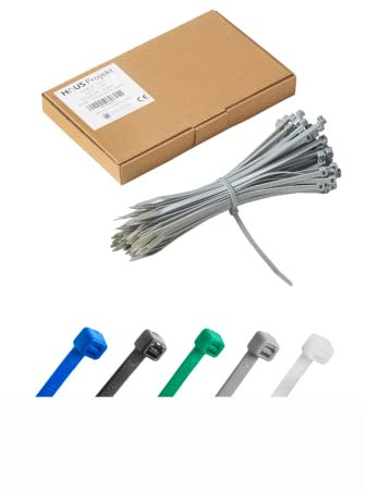 Haus Projekt Pack de 100 Bridas de Plástico Gris Premium Fuertes Industrial, 200mm x 4.8mm, Bridas de Plástico para Cables Multifunción para Uso Interior y Exterior, Gestión de Cables, Cableado