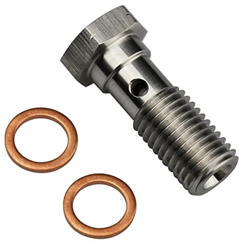 KRD PERFORMANCE Universal Stainless Steel -3 AN 3/8 x 24 UNF Thread Turbo Brake Line Banjo Bolt with 2pcs Copper Washers, Single Banjo Bolt 25mm Length