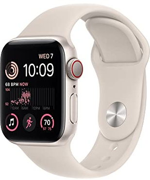 Apple Watch SE (2nd Gen) (GPS + Cellular, 40mm) - Starlight Aluminium Case with Starlight Sport Band, Regular (Renewed)