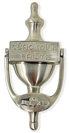 Exclusively Irish Türklopfer für Haustür 20 cm (Cead Mile Failte Claddagh Satiniertes Nickel)