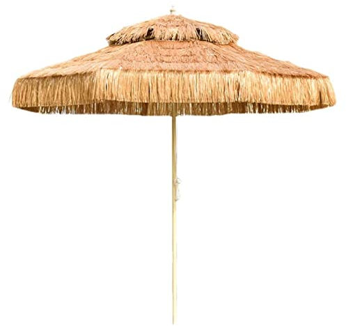 MOLVUS 2-stöckiger runder Strand-Stroh-Sonnenschirm, für den Außenbereich, 2,5 m Bast, Stroh, hawaiianischer Tiki-Regenschirm, für Strand/Pool/Terrasse/Innenhof/Balkon, natürliche Farbe