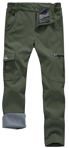 Rdruko Wasserdichte Softshell-Hose für Damen, Winter, warm, mit Fleece gefüttert, lässige Cargohose für Spaziergänge, Wandern, Skifahren, Outdoor-Arbeit, armee-grün, L