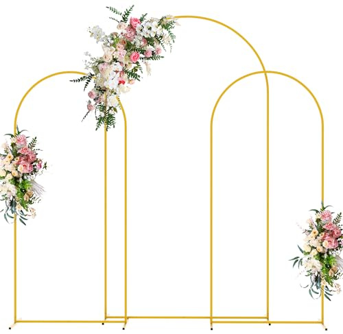 Wokceer Lot de 3 Supports d'arche de Mariage (2,3 m, 1,8 m, 1,8 m) en métal doré pour fête d'anniversaire, cérémonie de Mariage, fête prénatale, décoration d'arche de Ballons de Jardin,