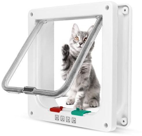 Katzenklappe Hundeklappe 19 * 20 * 5.5cm, Katzenklappe Innentür, Katzentür mit 4-Wege-Schloss für Katzen und Kleine Hunde,Einfach zu Installierende für Wand, Holztür, Upvc Innentür, Ziegelwände