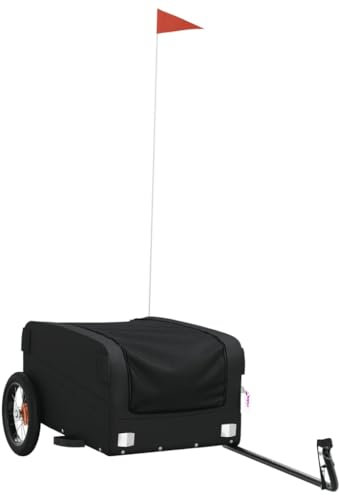 vidaXL Lastenanhänger für Fahrrad, Fahrradanhänger mit Deichsel Flagge, Transportanhänger Maximale Belastbarkeit 30 kg, Anhänger Fahrradwagen, Schwarz Eisen