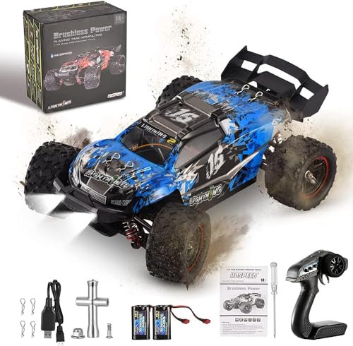 Lischwert Ferngesteuertes Auto,1:18 Bürstenloser Motor 60 km+/h,2,4 GHz 4WD Monster RC Truck,RC Auto mit 2 wiederaufladbaren Batterien für 40 Min