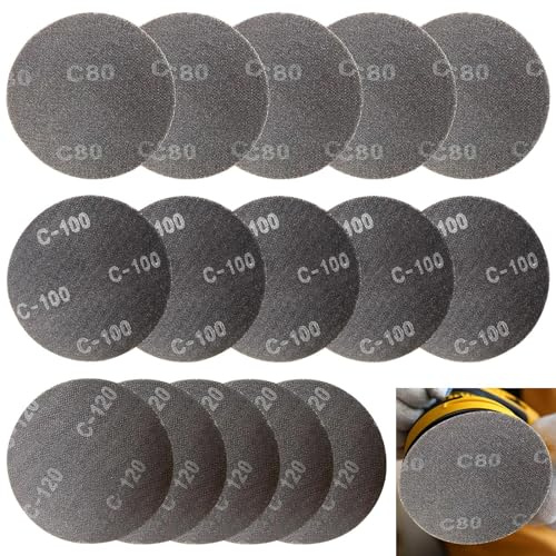 Anwangda Lot de 15 grilles abrasives de 125 mm de diamètre - Grains 80/100/120 - Papier abrasif pour ponceuse à sec / ponceuse de plafond - Ponçage sans poussière et efficace (noir)