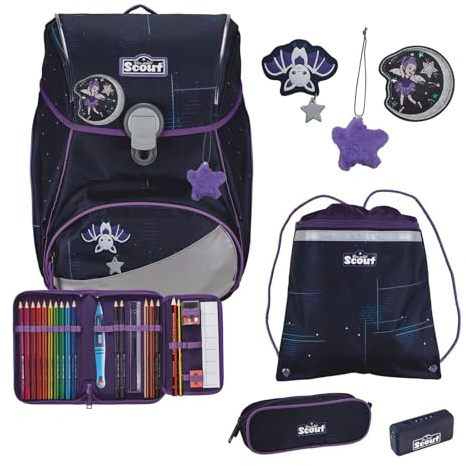 SCOUT Schulranzen Safety Light Alpha Set 4-teilig Spooky Starlight dunkelblau