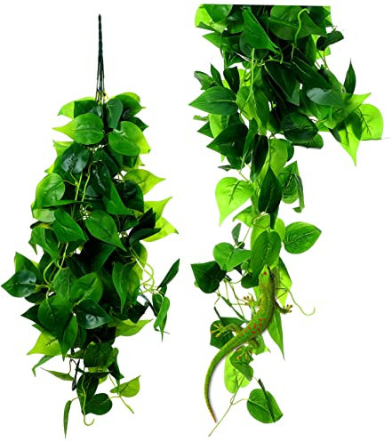 Housoutil Piante Finte Foglie di Edera Artificiale per Terrario Rettili 2 Pezzi Verde e Plastica per Decorazione Habitat Lucertole Serpenti