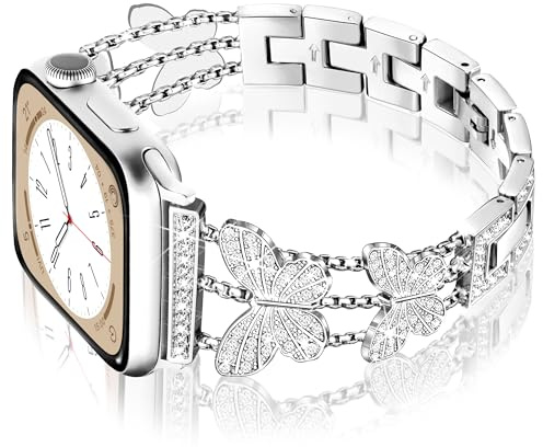Ocaer Compatible with Apple Watch 46mm 45mm 44mm 49mm 42mm, Bling Metal Apple Watch Straps for iWatch Series 11 10 9 8 7 6 5 4 Ultra 3 SE 3 2 1, Glitter Jewelry iWatch Bracelet Women (Silver)