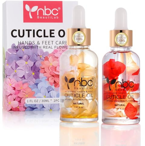 nbc BeautiLab Nagelhautöl, 2 Stück 30 ml Nagelhautöl-Set mit Zitronen- und Orangenduft und Blumen cutículas, aceites esenciales para uñas, hidratación nutritiva (2 × 30ml 30ml Lemon & Orange)