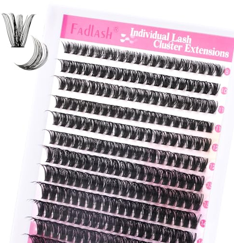 FADLASH 280pcs Extensiones Pestañas Postizas Individuales 60D Cluster Lashes 0.07mm Rizo D Mix 8-16mm Volumen Ruso Pestañas Racimo
