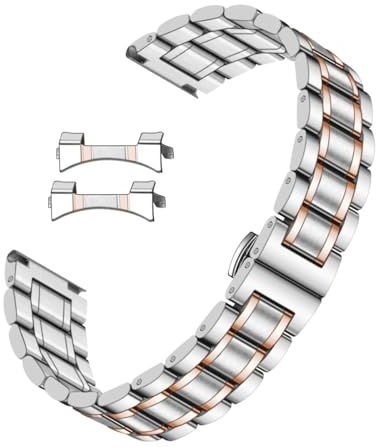 Kai Tian Metall Uhrenarmband Herren 18mm 20mm 22mm 24mm Edelstahl Uhrenarmbänder Ersatz mit Geradem & Gebogenem Ende Zweifarbig (18mm, Silber-Roségold)