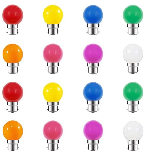 ZFQ Ampoule Couleur LED B22, 200LM, G45 2W LED Lampe Décorative Halloween, Noël, Fête, Multicolore, Couleurs Mixtes Rouge/Jaune/Bleu/Vert/Violet/Orange/Rose/Blanc Chaud, Lot de 16