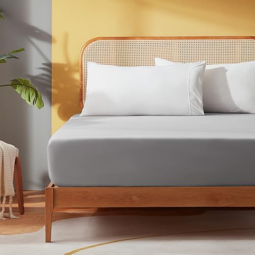 SONIVE Spannbettlaken 90x200cm, Atmungsaktives Bettlaken Gebürstete Jersey Polyester, 30 cm Tiefe Tasche, Hellgrau