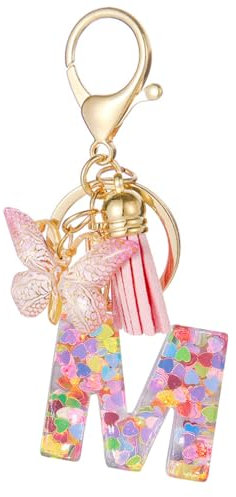 Moydolo Schlüsselanhänger Buchstabe mit Schlaufen für Mädchen Damen Frauen, Keychain Aesthetic mit Quasten Rosa Schmetterling Buchstabe Schlüssel Taschenanhänger