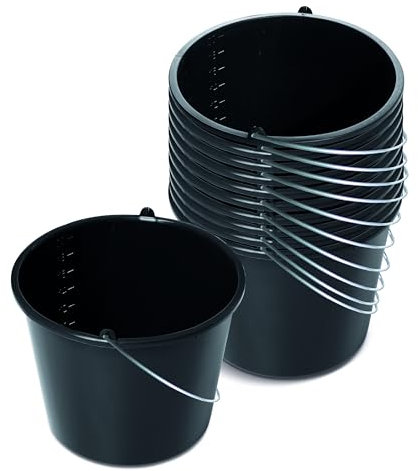 Kistenberg 10x Baueimer 20 Liter | Eimer mit Skala und ergonomischem Griff | aus robustem Kunststoff | schwarz | ideal für Bauarbeiten, Garten und Heimwerkerprojekte | 36,5 x 28 cm