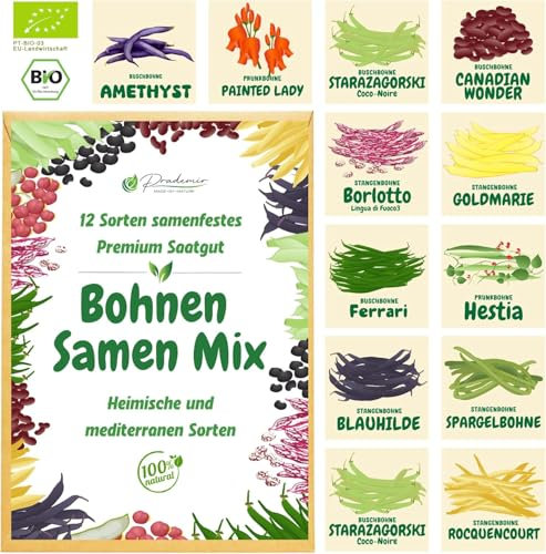 Bohnen Samen Set: 12 spannende Bohnen Sorten für Garten und Balkon |Stangenbohnen | Buschbohnen | Prunkbohnen alte Gemüse