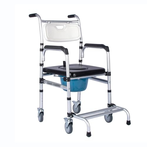 Toilettenrollstuhl, Toilettenstuhl für Senioren mit Rollen, Toilettenstuhl Klappbar Mit Urineimer, toilettenstuhl fahrbar with Arms,Fahrbar Höhenverstellbar 96-103.5cm