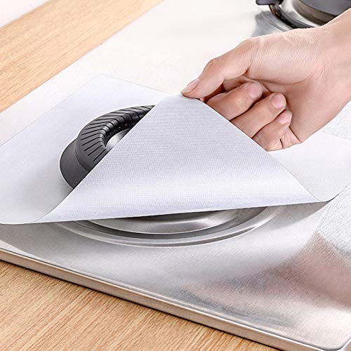Tapis de Protection pour Cuisinière à Gaz, Lot de 6, Tampon de Nettoyage Antiadhésif en Téflon pour une Meilleure Protection de la Table de Cuisson et un Nettoyage Facile (SILVER)
